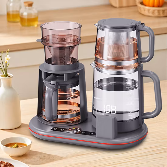 1.7L Glass Tea Kettle with Tray Automatic Electric Coffee and Tea Maker
