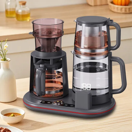 1.7L Glass Tea Kettle with Tray Automatic Electric Coffee and Tea Maker